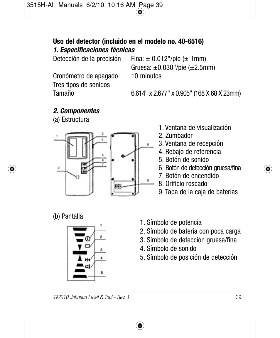 Johnson Level & Tool Mfg. 40-6517 User Manual | Page 39 / 84