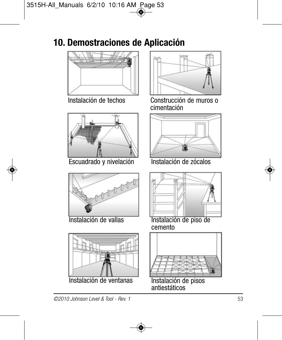 Demostraciones de aplicación | Johnson Level & Tool Mfg. 40-6517 User Manual | Page 53 / 84