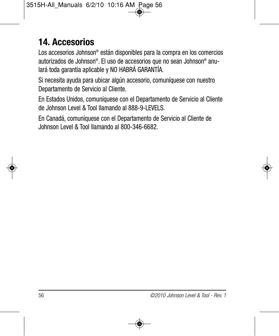Accesorios | Johnson Level & Tool Mfg. 40-6517 User Manual | Page 56 / 84