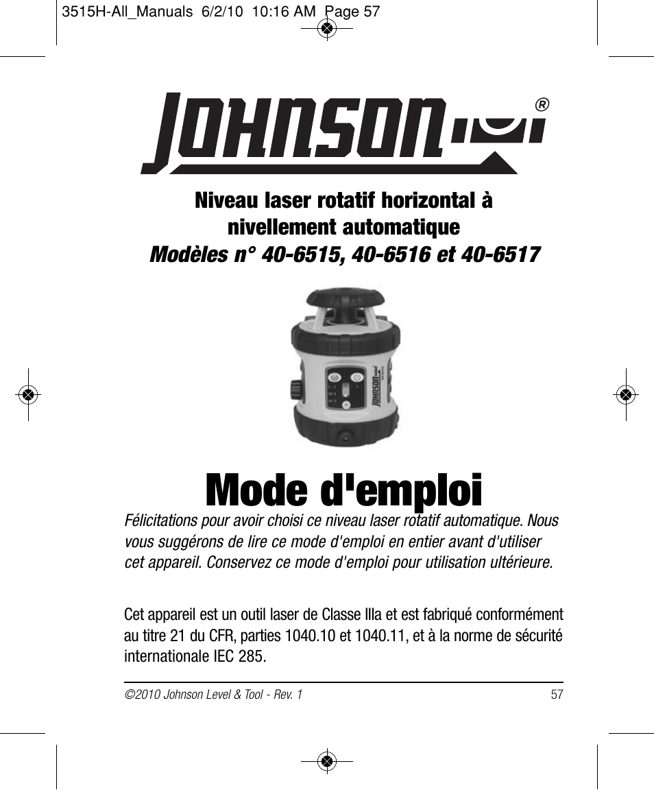 Mode d'emploi | Johnson Level & Tool Mfg. 40-6517 User Manual | Page 57 / 84