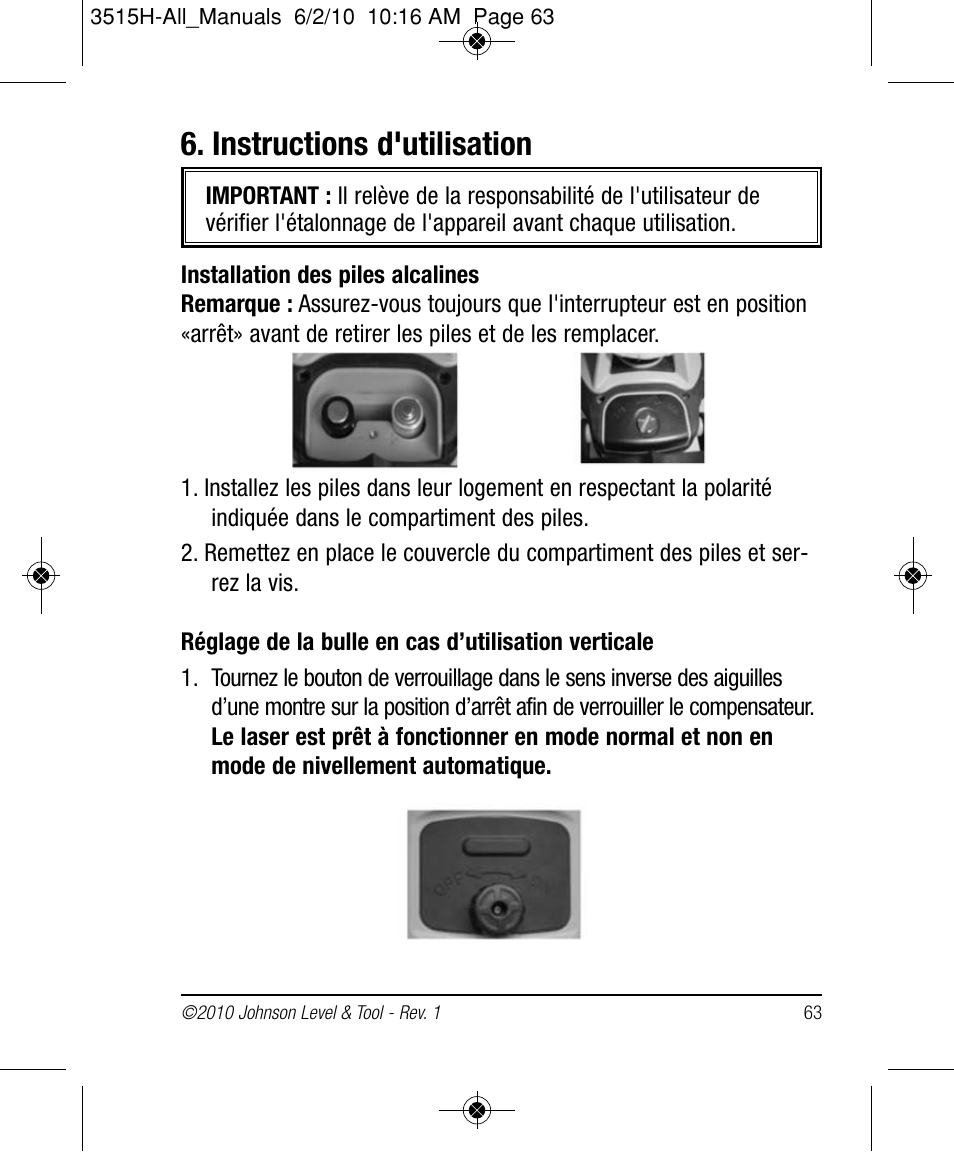 Instructions d'utilisation | Johnson Level & Tool Mfg. 40-6517 User Manual | Page 63 / 84