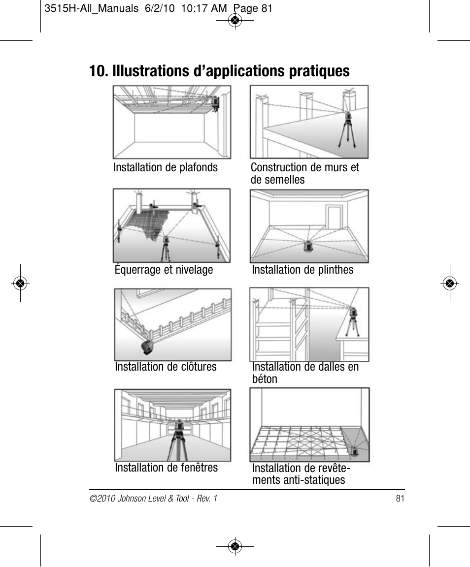 Illustrations d’applications pratiques | Johnson Level & Tool Mfg. 40-6517 User Manual | Page 81 / 84