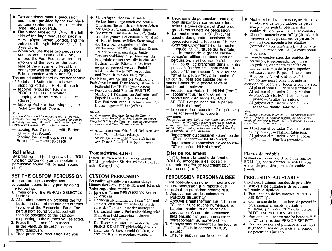 Trommelwirbel-effekt, Custom perkussion, Efecto de redoble | Percusión ajustable, Percusión manual | Yamaha DD-10 User Manual | Page 10 / 20