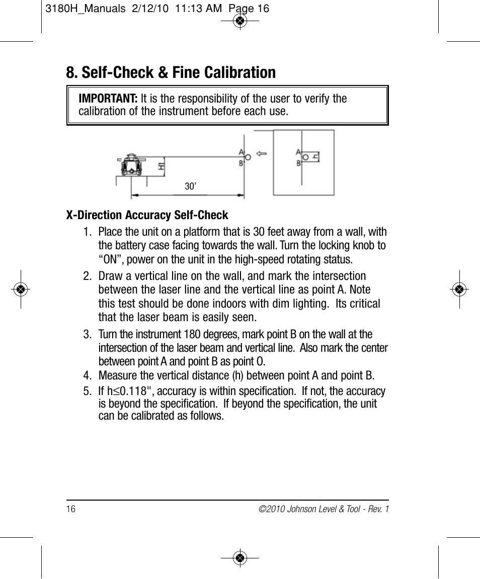 Self-check & fine calibration | Johnson Level & Tool Mfg. 40-6532 User Manual | Page 16 / 24
