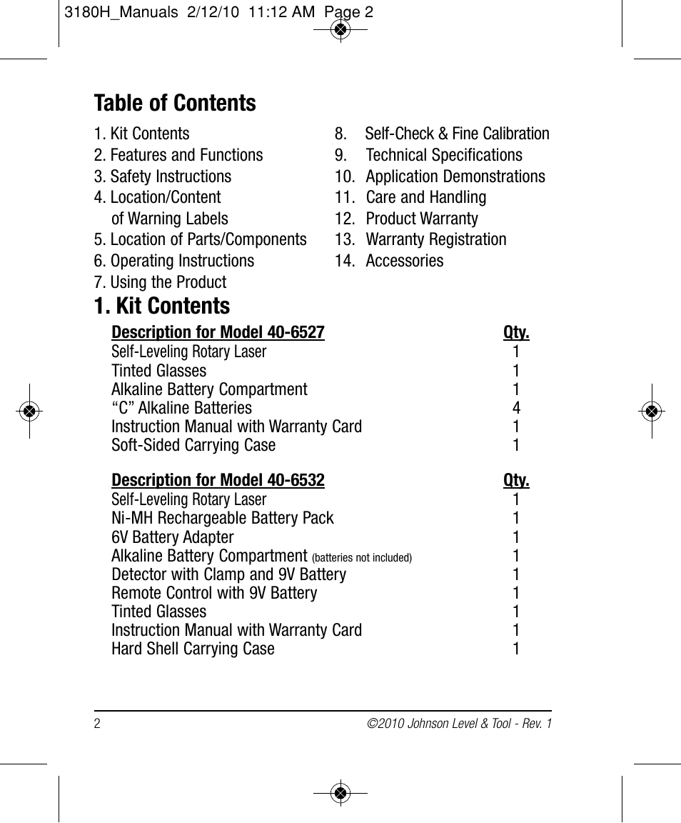 Johnson Level & Tool Mfg. 40-6532 User Manual | Page 2 / 24
