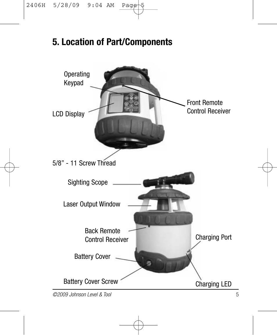 Location of part/components | Johnson Level & Tool Mfg. 40-6580 User Manual | Page 5 / 30