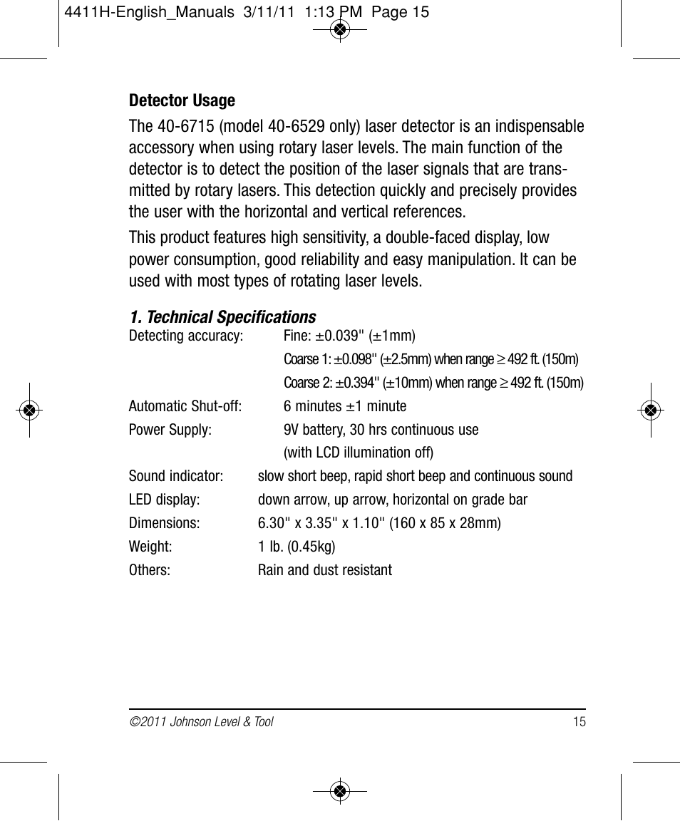 Johnson Level & Tool Mfg. 40-6544 User Manual | Page 15 / 30