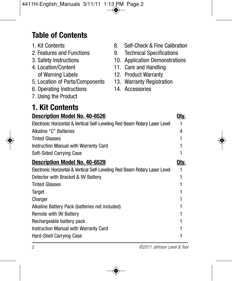 Johnson Level & Tool Mfg. 40-6544 User Manual | Page 2 / 30