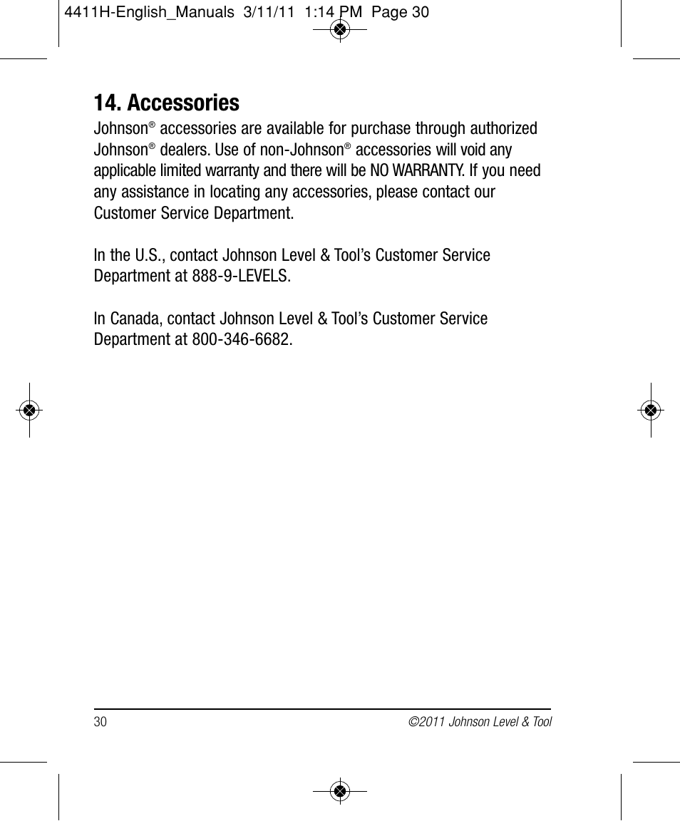 Accessories | Johnson Level & Tool Mfg. 40-6544 User Manual | Page 30 / 30