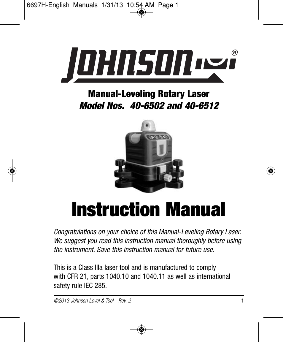 Johnson Level & Tool Mfg. 40-6512 User Manual | 22 pages