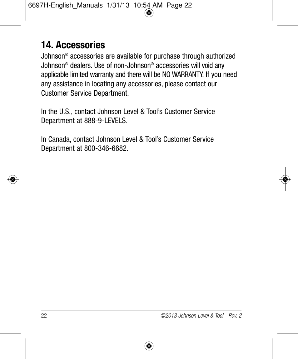 Accessories | Johnson Level & Tool Mfg. 40-6512 User Manual | Page 22 / 22