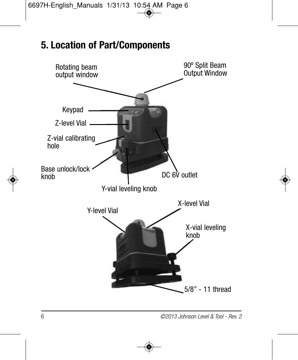 Location of part/components | Johnson Level & Tool Mfg. 40-6512 User Manual | Page 6 / 22