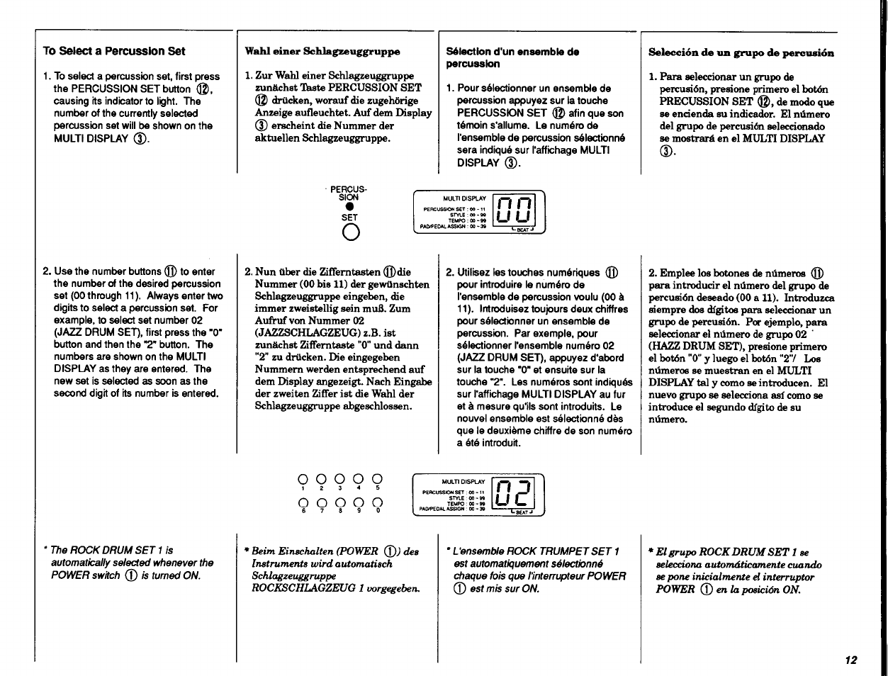 To select a percussion set, 0 o o o o | Yamaha DD-11 User Manual | Page 13 / 39