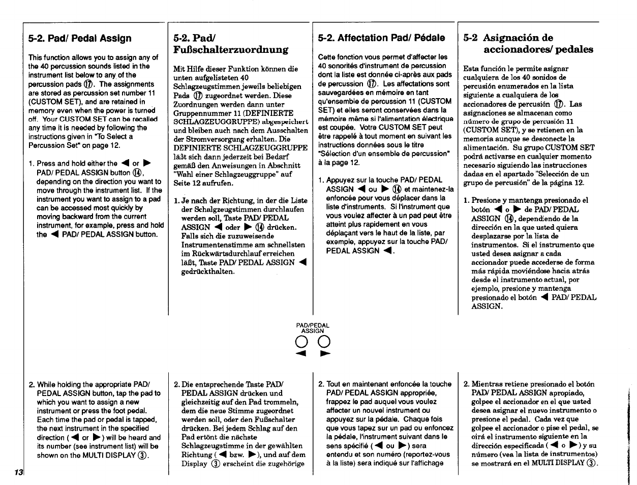 2 asignación de, 2, pad/ fußschalterzuordnung, Accionadores/ pedales | Yamaha DD-11 User Manual | Page 14 / 39
