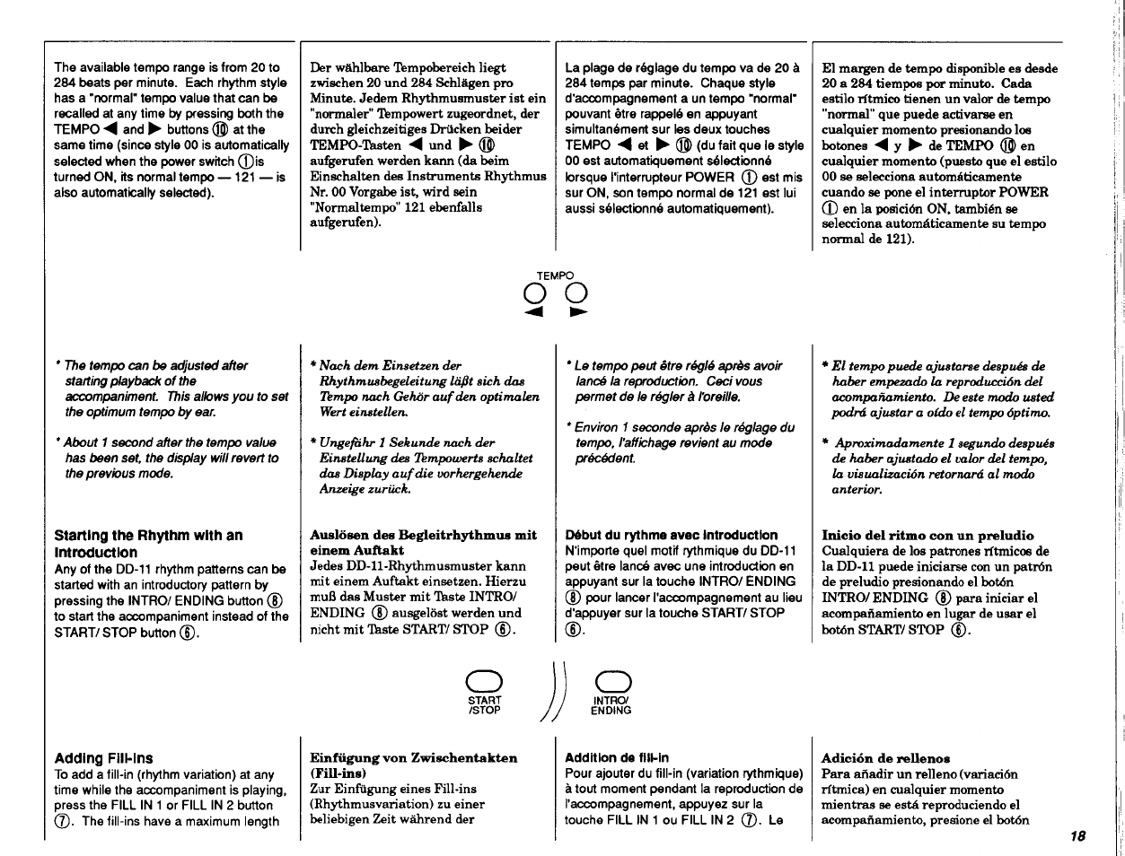 Début du rythme avec introduction, Addition de fitl-in | Yamaha DD-11 User Manual | Page 19 / 39