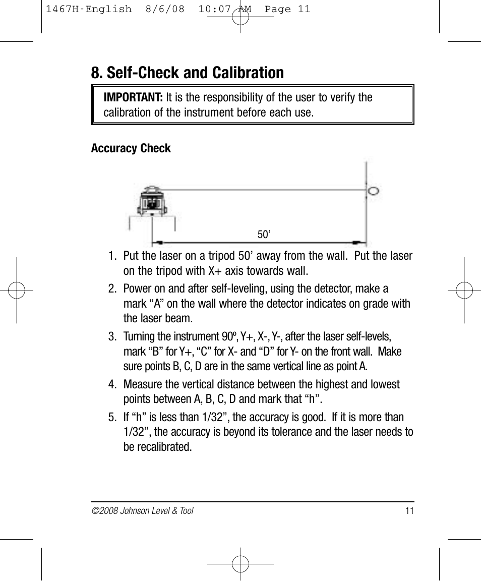 Self-check and calibration | Johnson Level & Tool Mfg. 40-6537 User Manual | Page 11 / 18