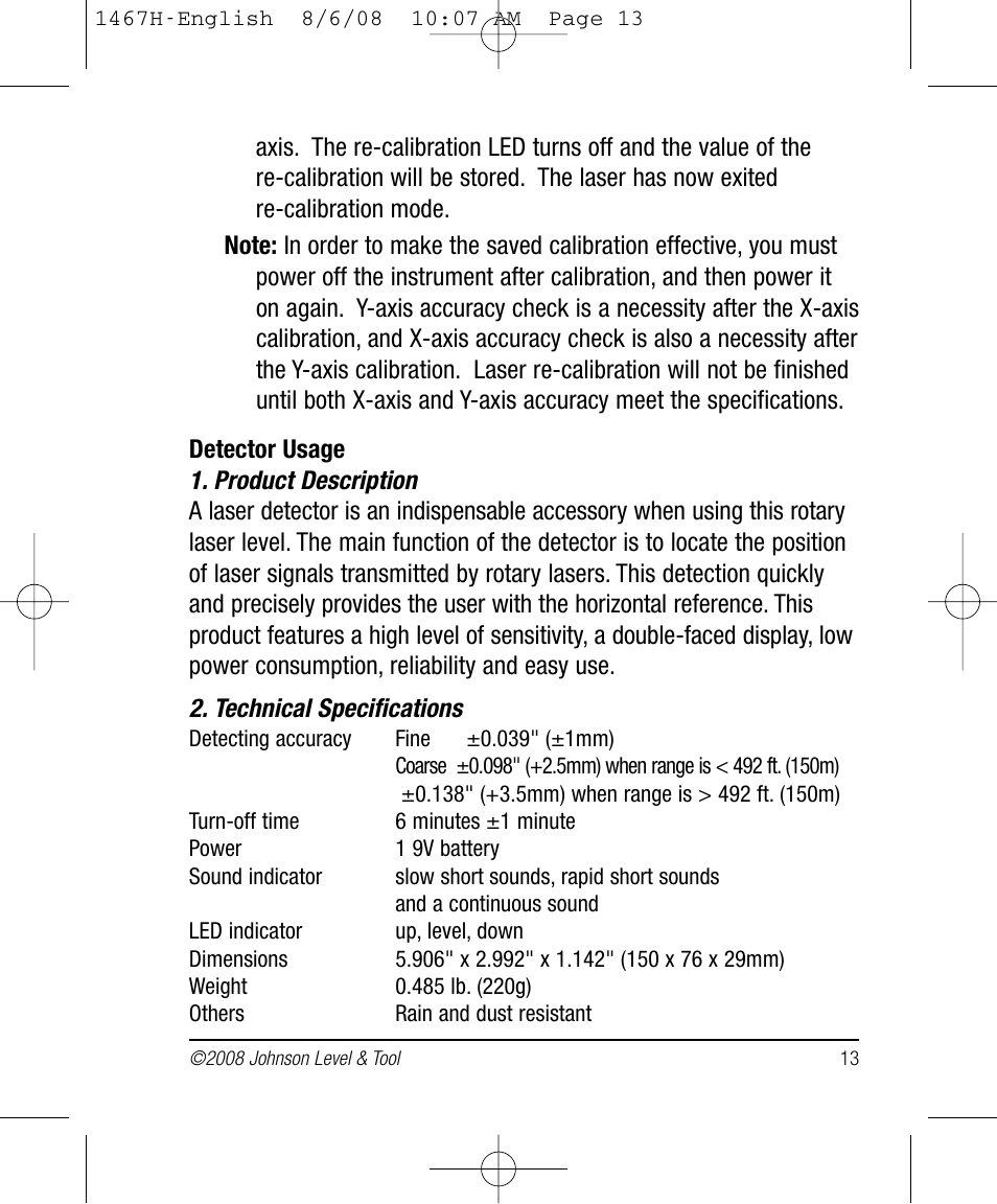 Johnson Level & Tool Mfg. 40-6537 User Manual | Page 13 / 18