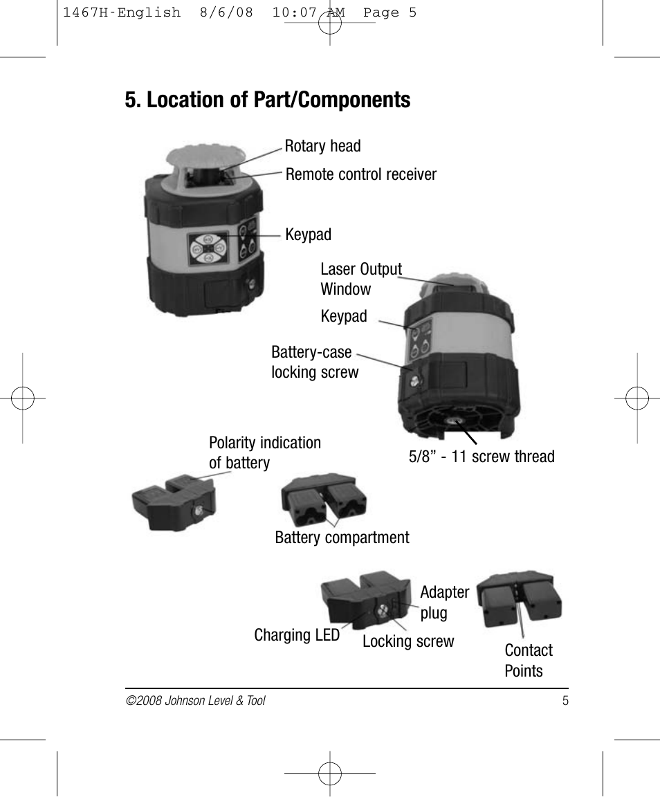 Location of part/components | Johnson Level & Tool Mfg. 40-6537 User Manual | Page 5 / 18
