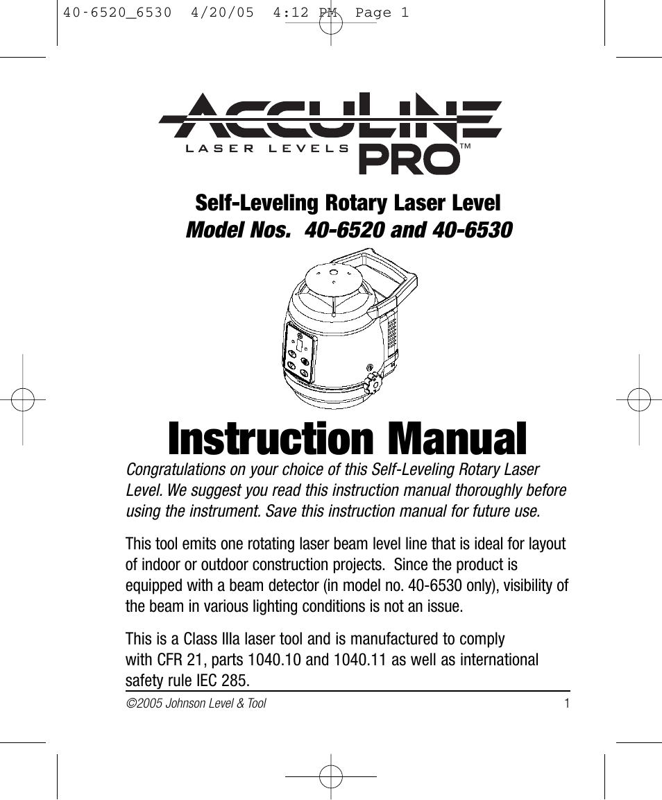 Johnson Level & Tool Mfg. 40-6530 User Manual | 21 pages
