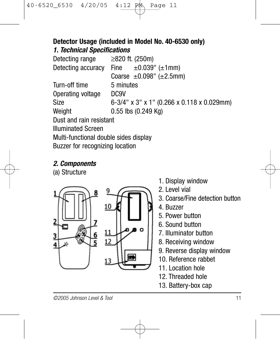 Johnson Level & Tool Mfg. 40-6530 User Manual | Page 11 / 21