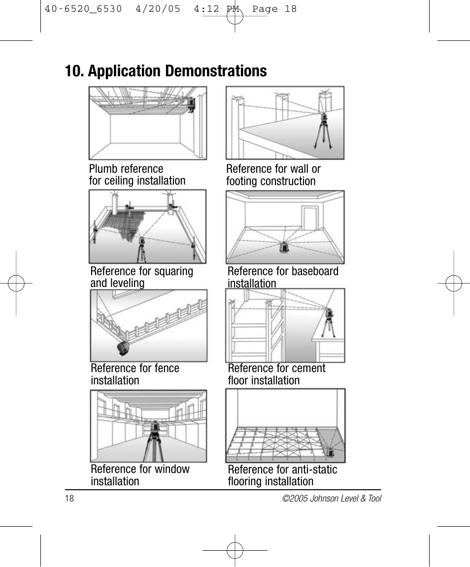 Application demonstrations | Johnson Level & Tool Mfg. 40-6530 User Manual | Page 18 / 21