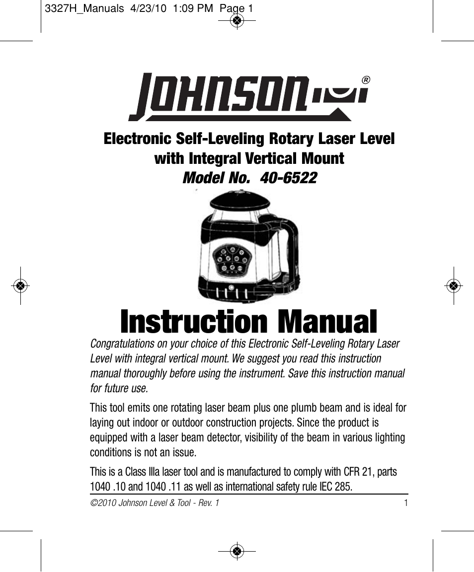 Johnson Level & Tool Mfg. 40-6522 User Manual | 26 pages