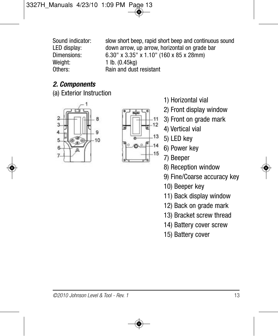 Johnson Level & Tool Mfg. 40-6522 User Manual | Page 13 / 26