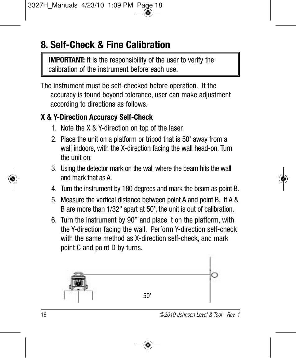 Self-check & fine calibration | Johnson Level & Tool Mfg. 40-6522 User Manual | Page 18 / 26