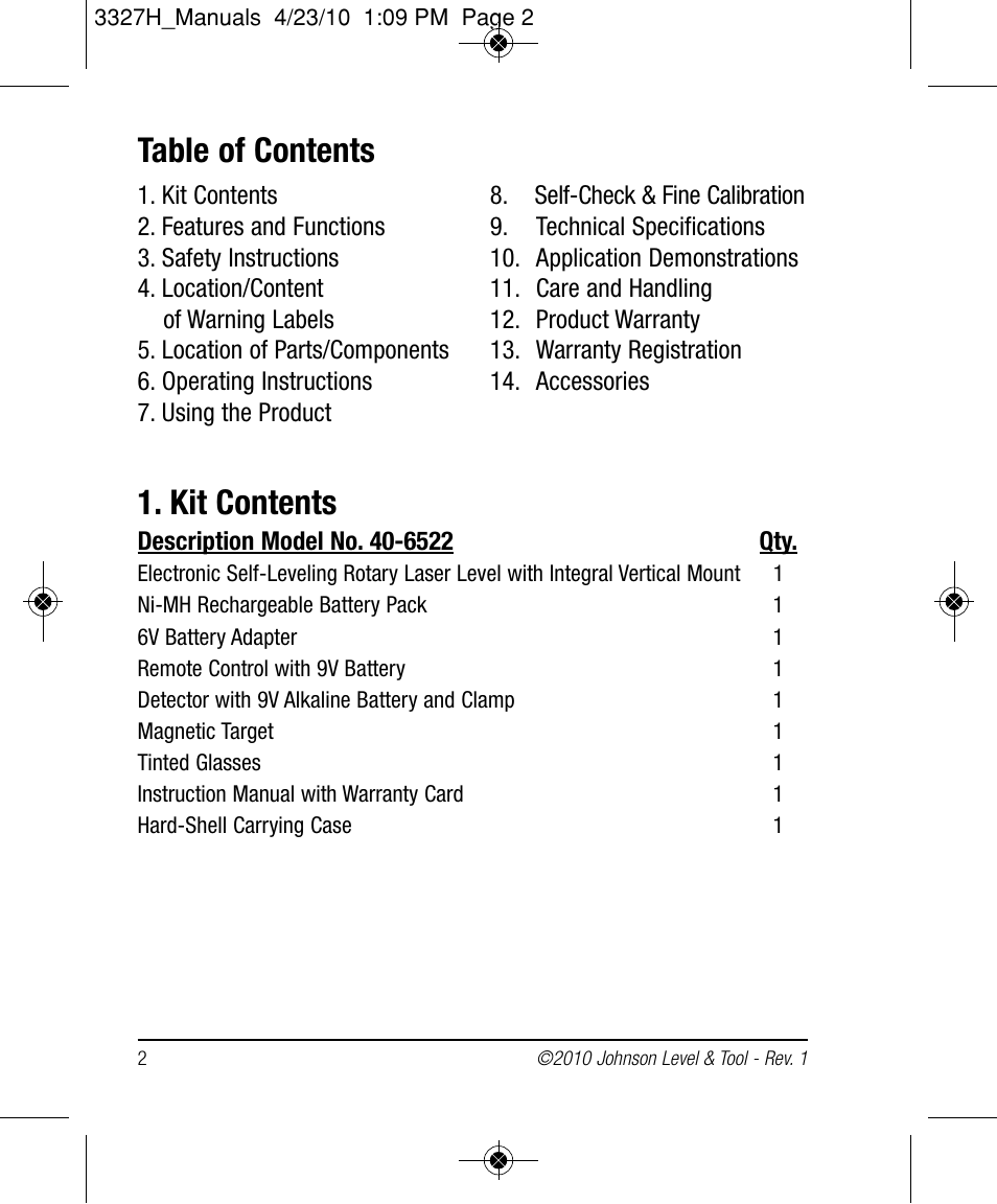 Johnson Level & Tool Mfg. 40-6522 User Manual | Page 2 / 26