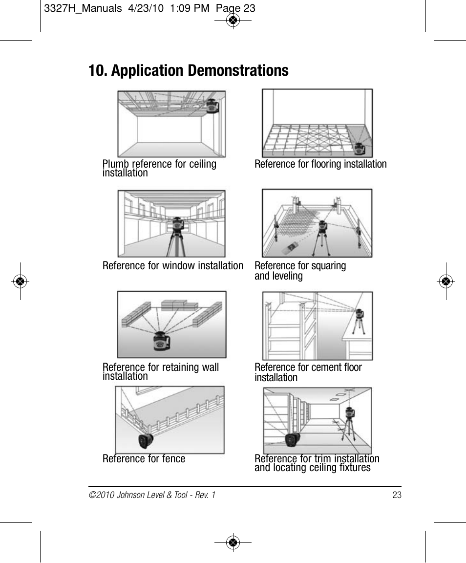 Application demonstrations | Johnson Level & Tool Mfg. 40-6522 User Manual | Page 23 / 26