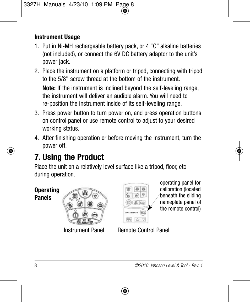 Using the product | Johnson Level & Tool Mfg. 40-6522 User Manual | Page 8 / 26