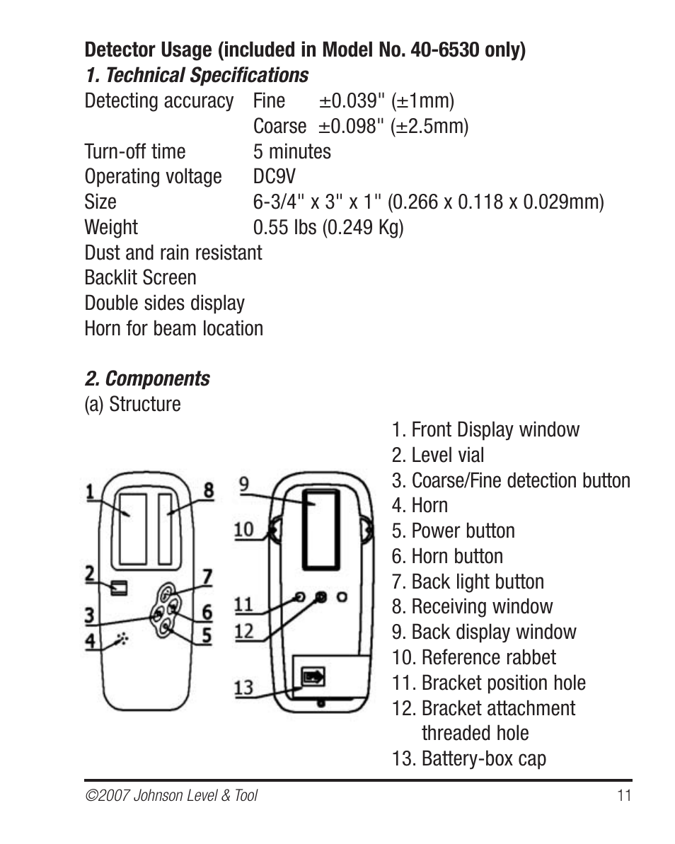 Johnson Level & Tool Mfg. 40-6530 User Manual | Page 11 / 21