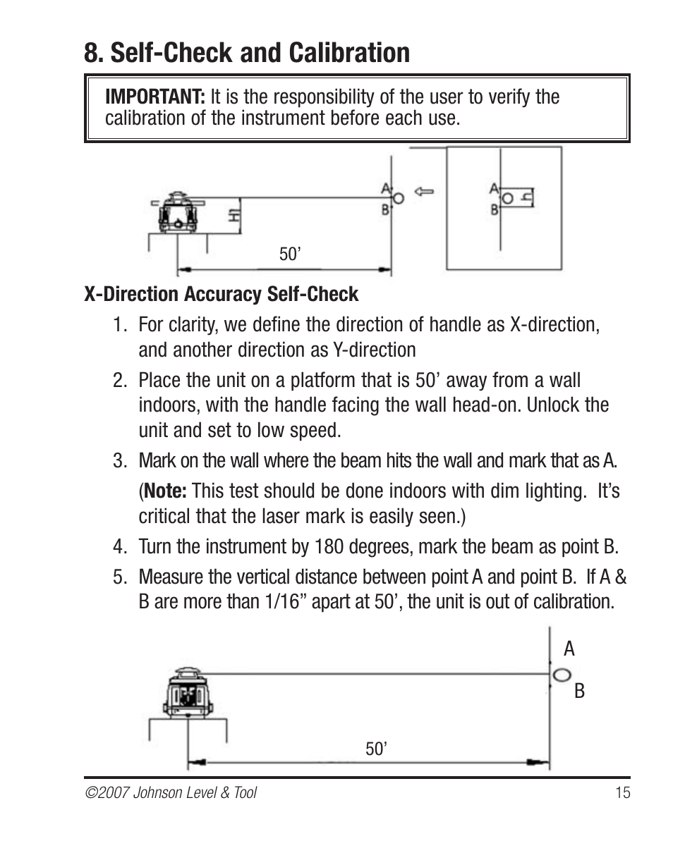 Self-check and calibration | Johnson Level & Tool Mfg. 40-6530 User Manual | Page 15 / 21