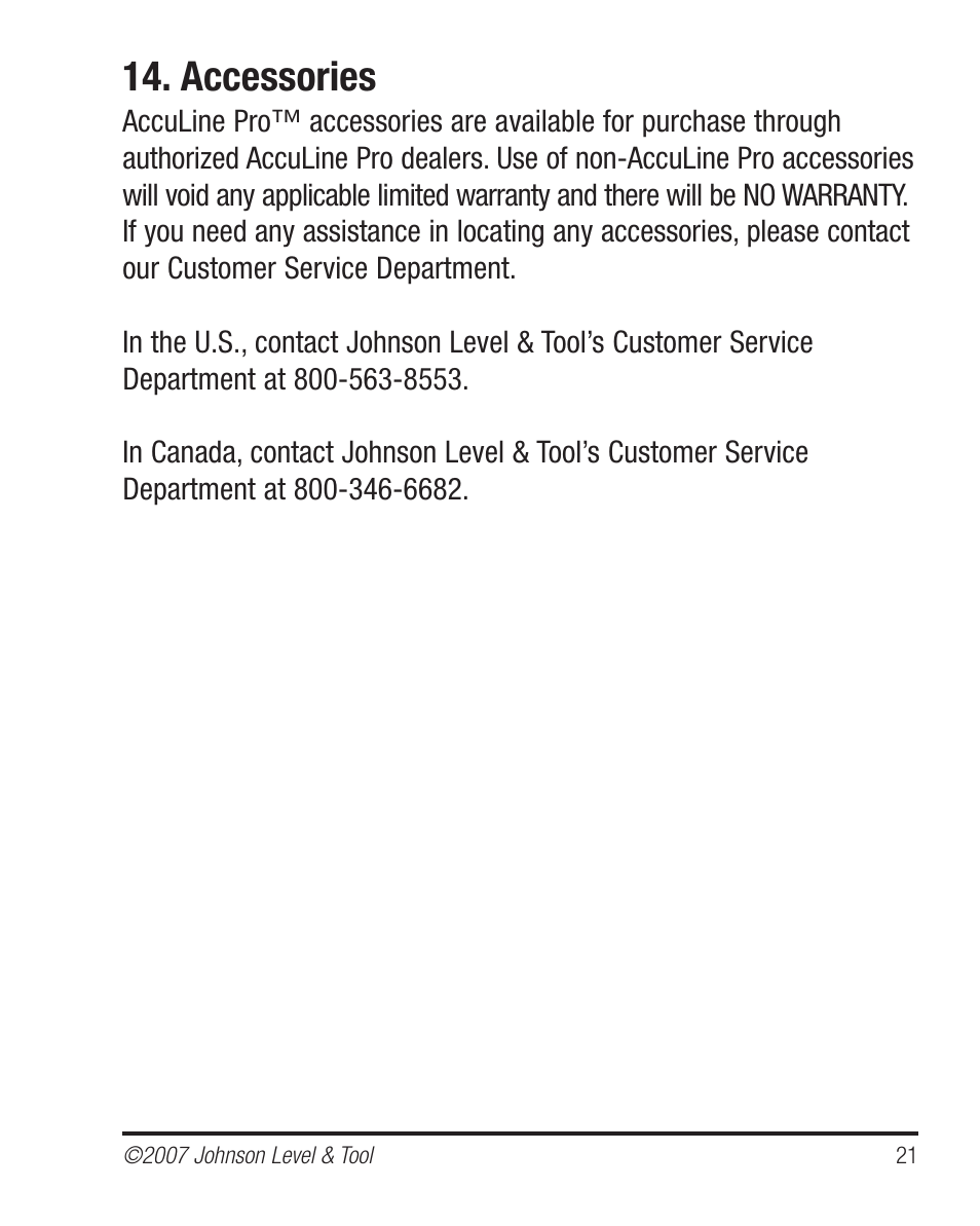 Accessories | Johnson Level & Tool Mfg. 40-6530 User Manual | Page 21 / 21