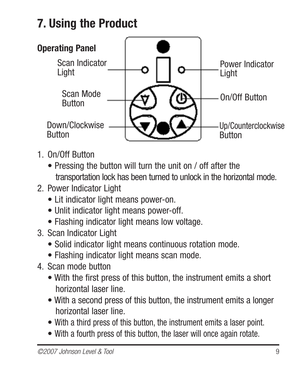 Using the product | Johnson Level & Tool Mfg. 40-6530 User Manual | Page 9 / 21