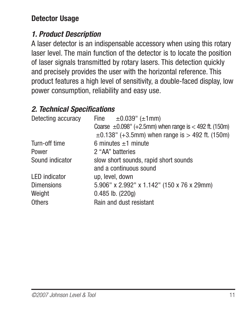 Johnson Level & Tool Mfg. 40-6535 User Manual | Page 11 / 20