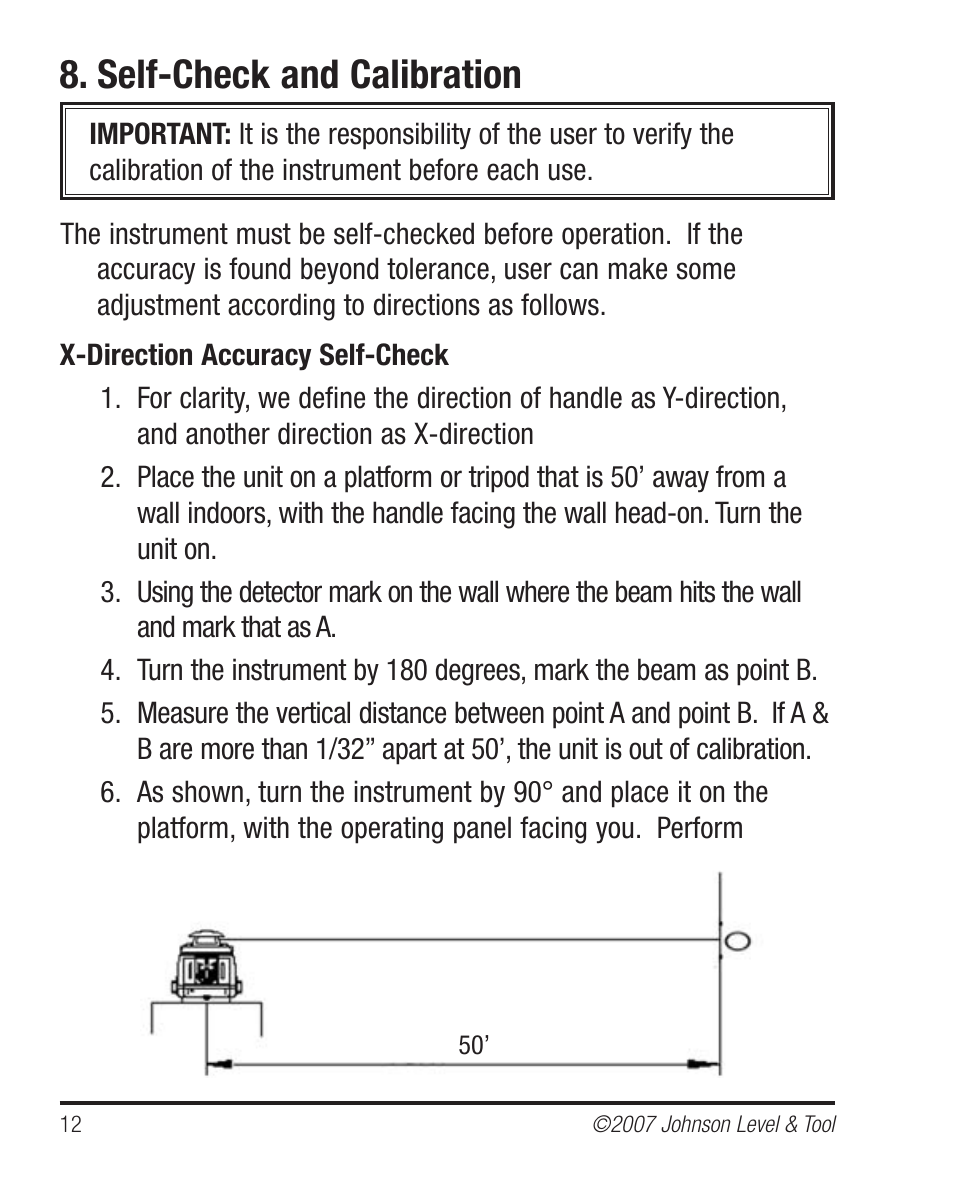 Self-check and calibration | Johnson Level & Tool Mfg. 40-6535 User Manual | Page 12 / 20