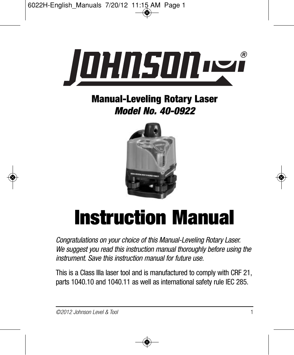 Johnson Level & Tool Mfg. 40-0922 User Manual | 14 pages