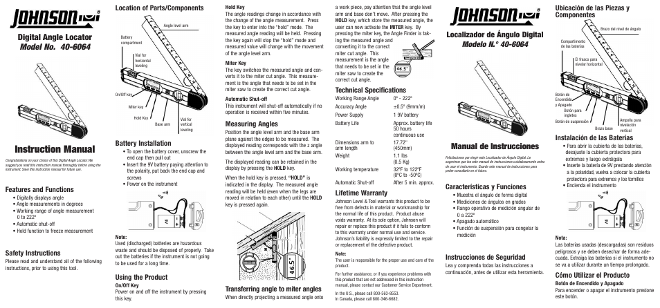 Johnson Level & Tool Mfg. 40-6064 User Manual | 2 pages