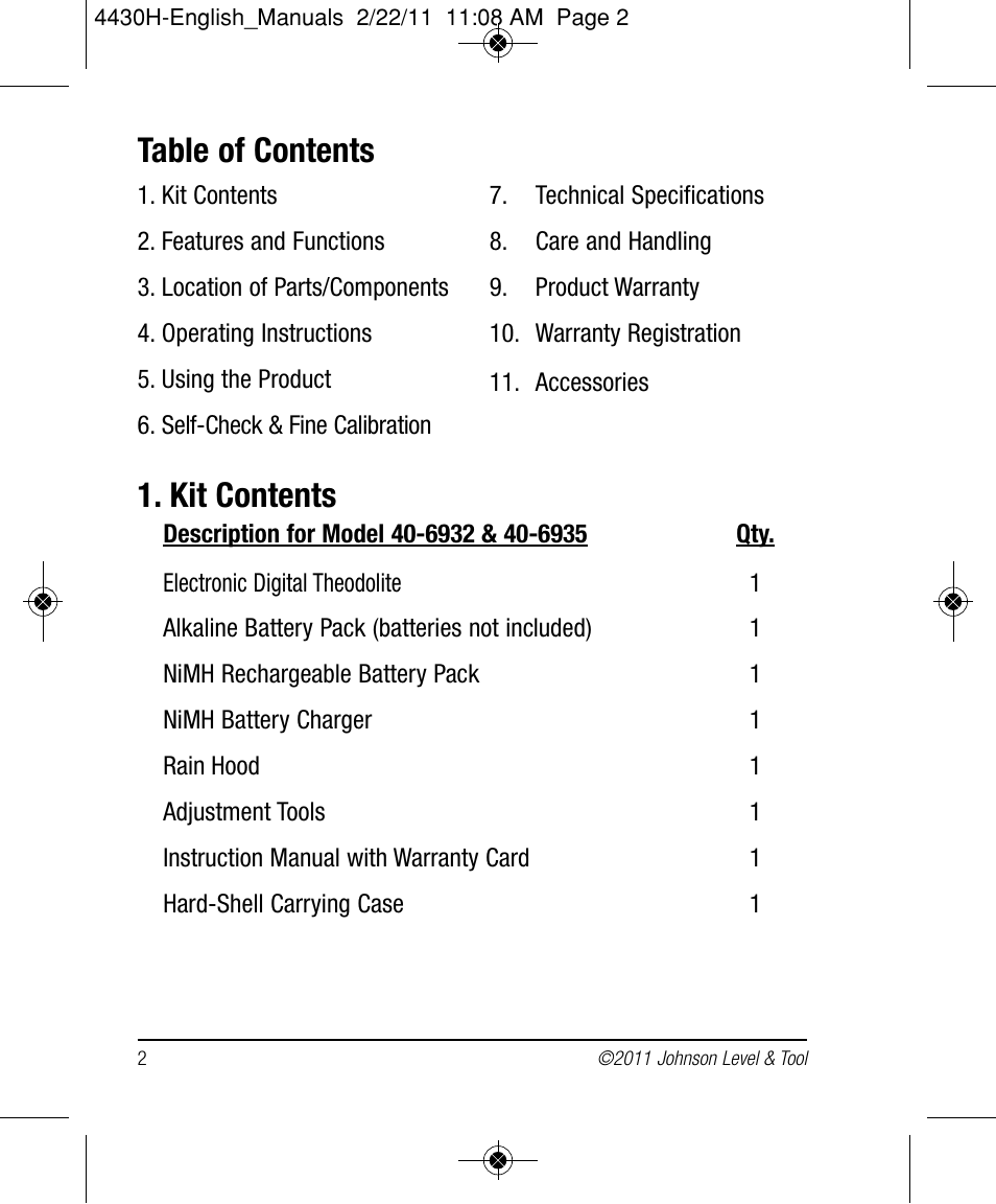 Johnson Level & Tool Mfg. 40-6935 User Manual | Page 2 / 36