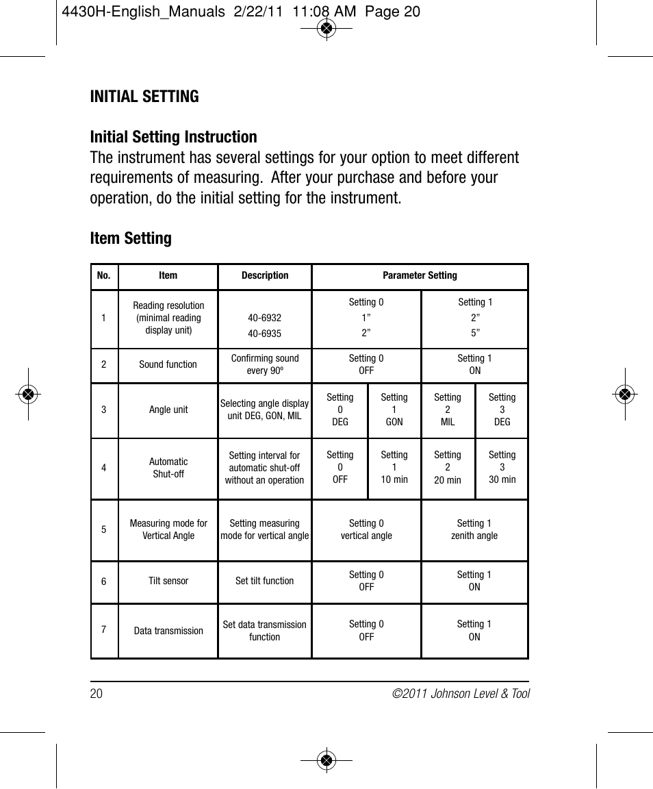 Johnson Level & Tool Mfg. 40-6935 User Manual | Page 20 / 36