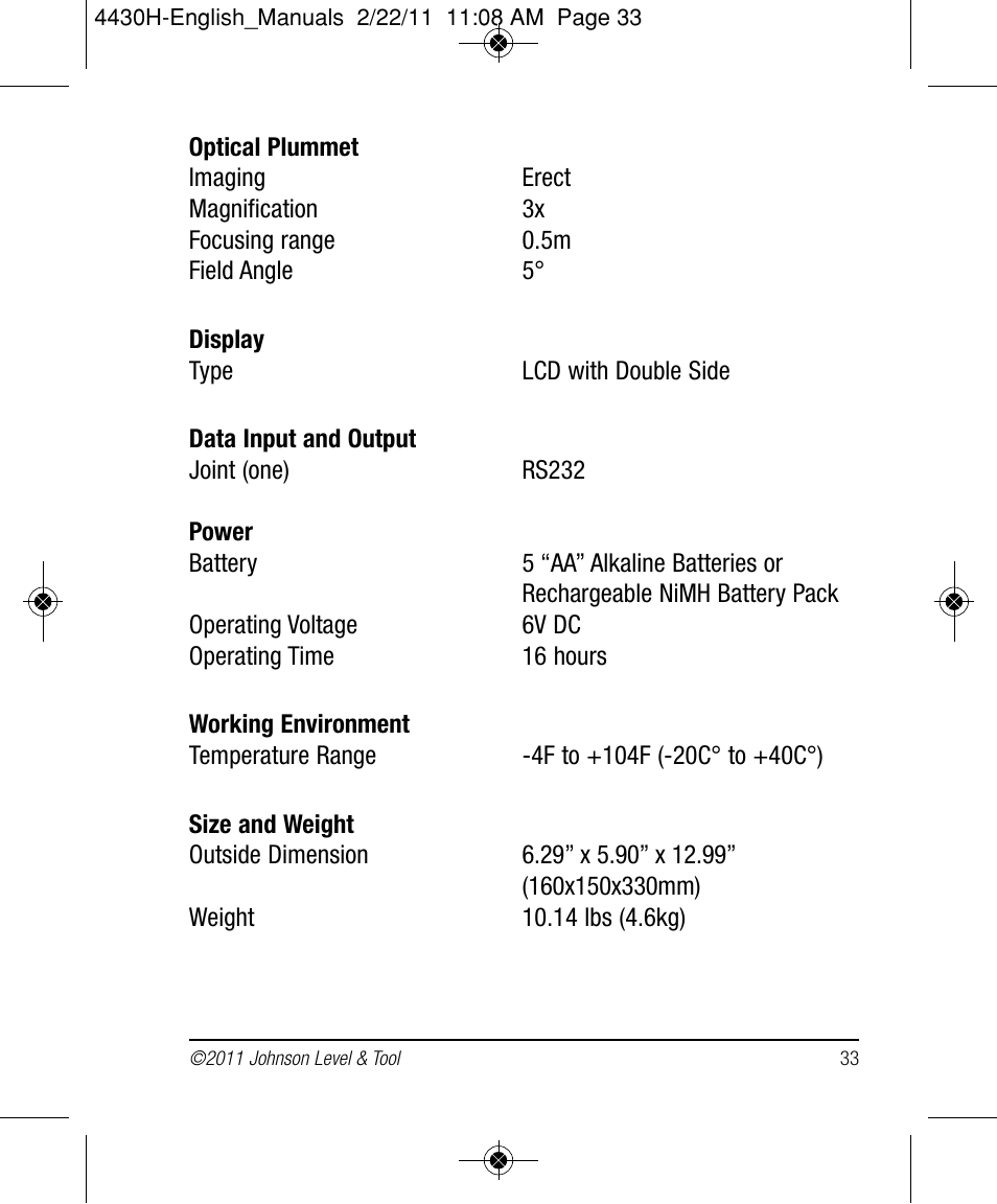 Johnson Level & Tool Mfg. 40-6935 User Manual | Page 33 / 36