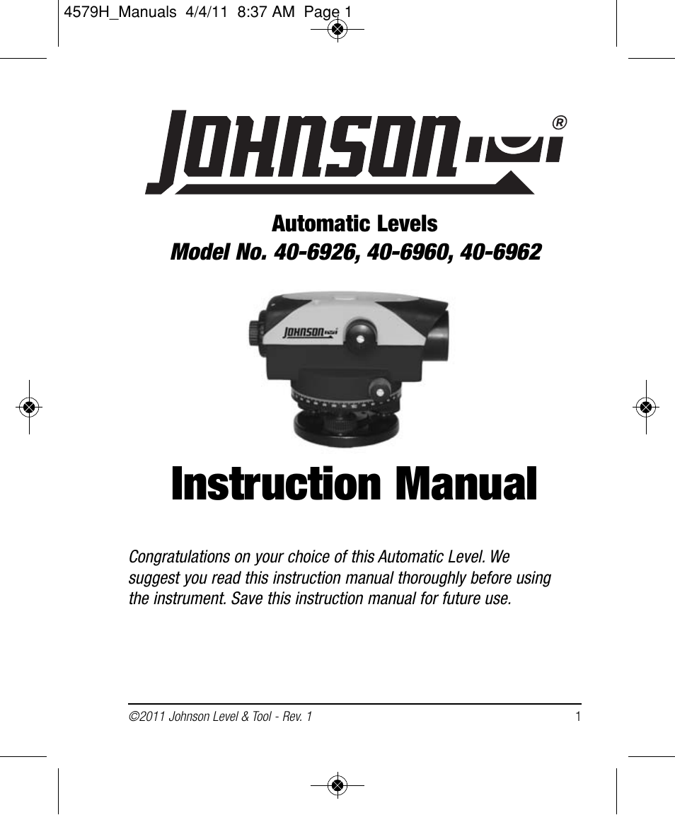 Johnson Level & Tool Mfg. 40-6962 User Manual | 12 pages