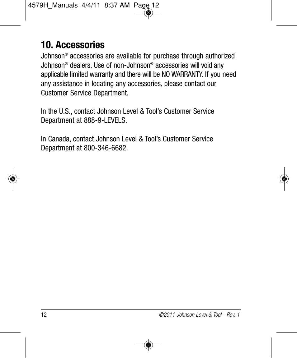 Accessories | Johnson Level & Tool Mfg. 40-6962 User Manual | Page 12 / 12