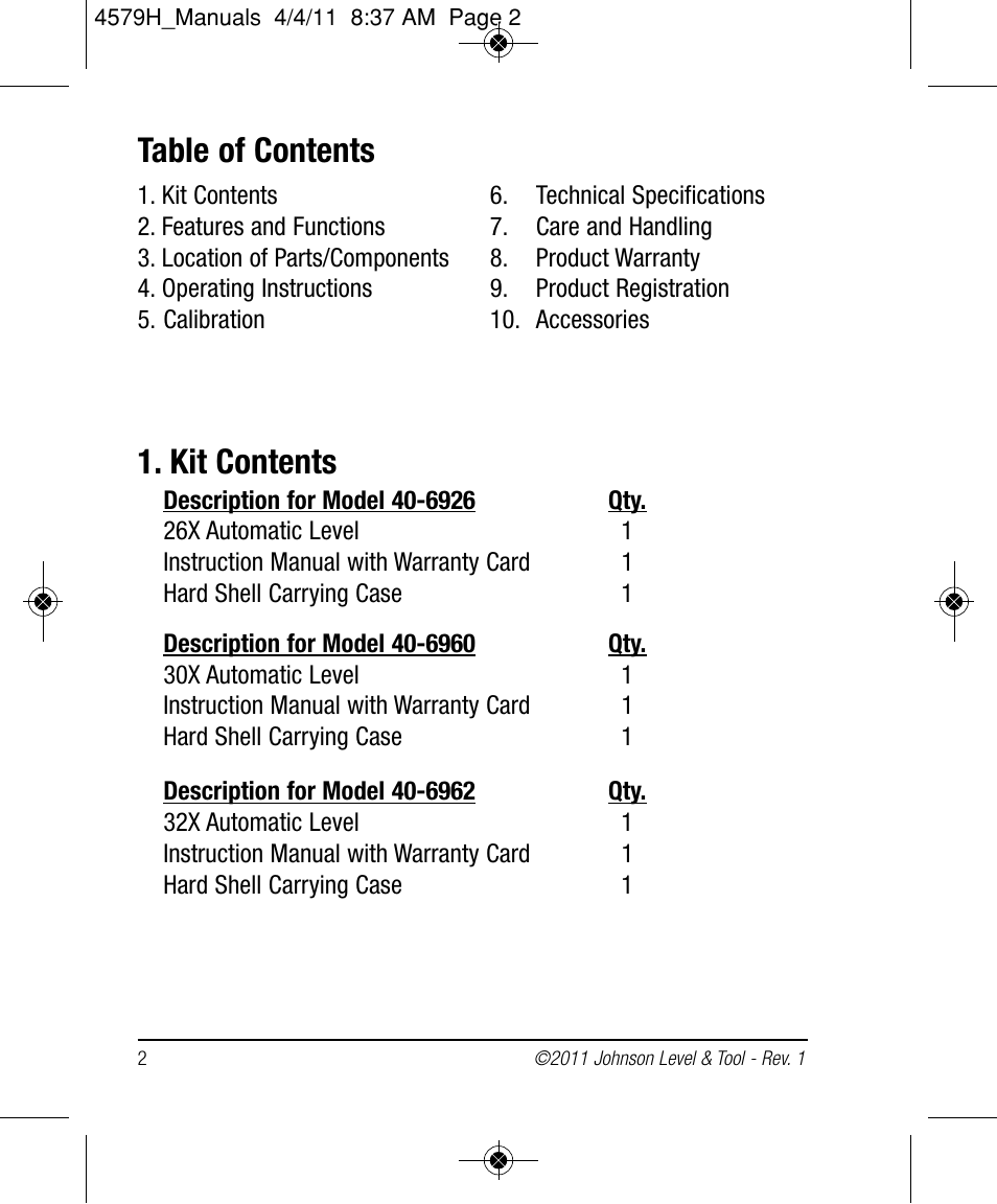 Johnson Level & Tool Mfg. 40-6962 User Manual | Page 2 / 12