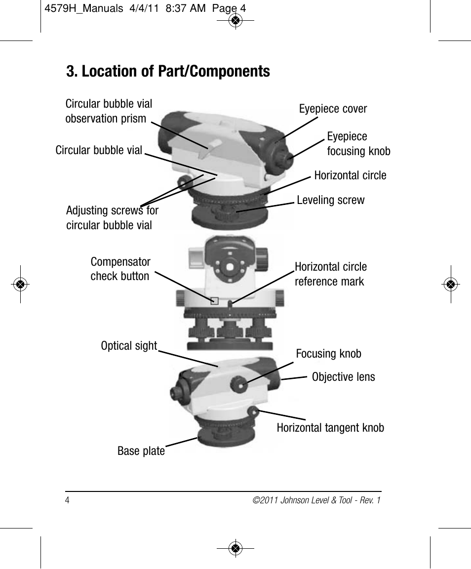 Location of part/components | Johnson Level & Tool Mfg. 40-6962 User Manual | Page 4 / 12