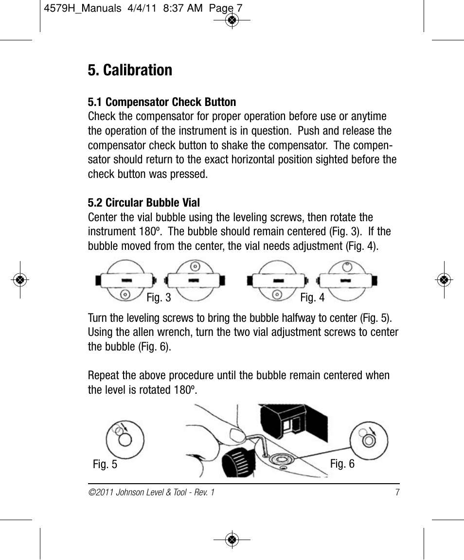 Calibration | Johnson Level & Tool Mfg. 40-6962 User Manual | Page 7 / 12