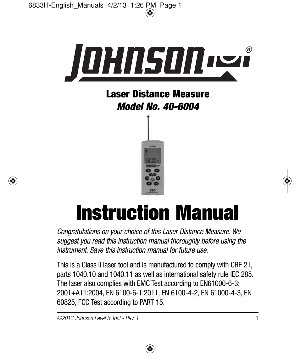 Johnson Level & Tool Mfg. 40-6004 User Manual | 24 pages