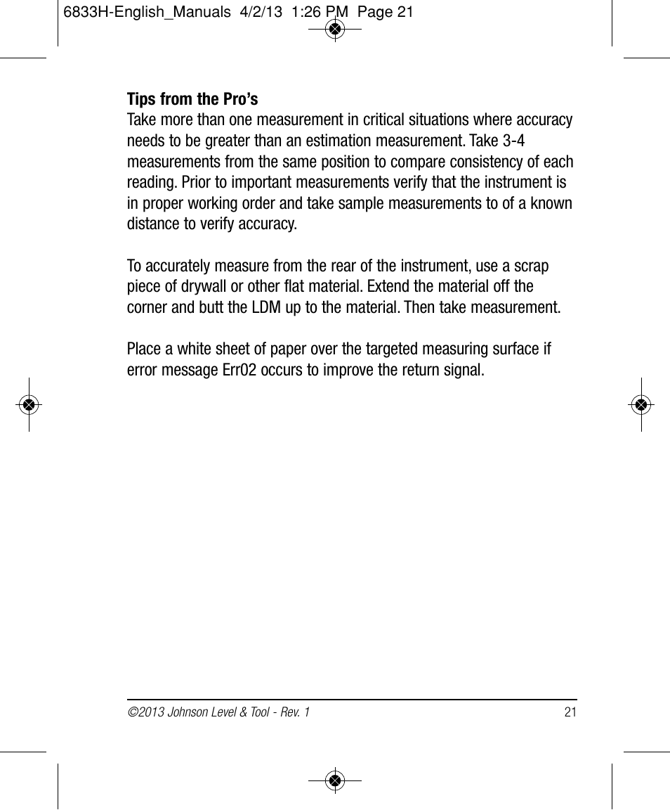 Johnson Level & Tool Mfg. 40-6004 User Manual | Page 21 / 24