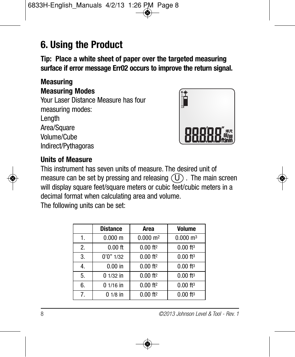 Using the product | Johnson Level & Tool Mfg. 40-6004 User Manual | Page 8 / 24